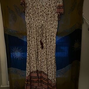 Knox Rose Floral Long Sleeve Dress - Cream and Brown